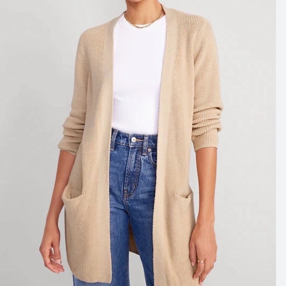 Old Navy Longline Open Front Sweater 3X Oatmeal Heather Cardigan Ribbed Cozy